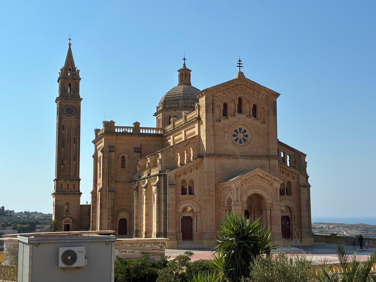 The Ta' Pinu basilica on Gozo against a clear blue sky